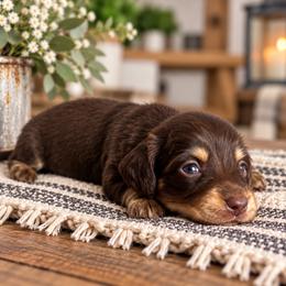 Hershey - Chocolate and cream male Dachshund puppy in Gilbertsville, Kentucky from DeLaunes Dachshunds