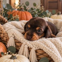 Slinky- CKC Registration - Chocolate and tan male Dachshund puppy in Stoneville, North Carolina from Yadkin Valley Dachshunds