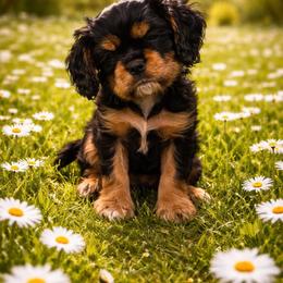 Kingsley - Black and tan male Cavalier King Charles Spaniel puppy in Poolesville, Maryland from Harvest Moon Cavaliers