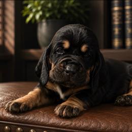 Robert - Blue collar - Black brown and white male Basset Hound puppy in Edmonton, Kentucky from RiverBottom Bassets