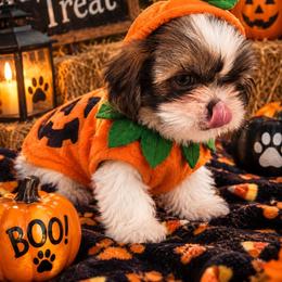 Reece - Liver and white male Shih Tzu puppy in Vernon, Texas from Fru Fru's Shih Tzus