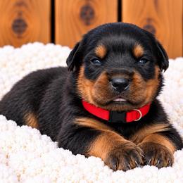 Red collar - Black and mahogany male Rottweiler puppy in Industry, Illinois from KDKs Kennels