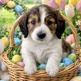 Tennyson - Piebald male Dachshund puppy in Johnstown, Pennsylvania from Boyer’s Dachshunds