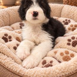Mint - Gray and white male Old English Sheepdog puppy in Iowa from Midwest Puppy Paws