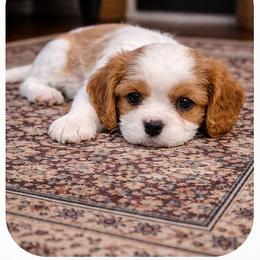 Calvin - Blenheim male Cavalier King Charles Spaniel puppy in Holland, Michigan from Noble Dog Co.