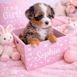 Cardi pink collar - Merle female Bernedoodle puppy in Saint Francis, Kansas from Land of Oz Doodles