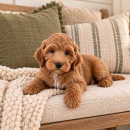Summit - Red  male Goldendoodle puppy in Floyd, Virginia from Hearts and Paws Poodles and Doodles