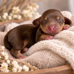 October - Chocolate and tan female Dachshund puppy in Riverton, Wyoming from Wild Rose Ridge Doxies