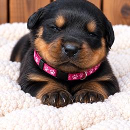Pink paw print - Black and mahogany female Rottweiler puppy in Industry, Illinois from KDKs Kennels