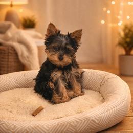 Theo neon green collar - Black and tan male Yorkshire Terrier puppy in Selden, New York from Alisha's Yorkshire Terriers