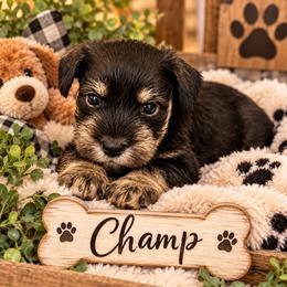 Puppy 2 Champ - Black and silver male Miniature Schnauzer puppy in Carriere, Mississippi from Sassy Schnauzers