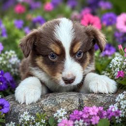 Doe - Red tri female Miniature Australian Shepherd puppy in Lakeport, California from Akins Aussies/Wild Rose Ranch