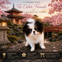 Jules - Black tan and white female Japanese Chin puppy in Durant, Oklahoma from Sakura Japanese Chin