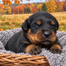 Orange collar (girl) - Black and mahogany female Rottweiler puppy in Industry, Illinois from KDKs Kennels