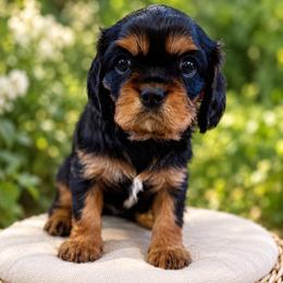 Maverick - Black and tan male Cavalier King Charles Spaniel puppy in Belgrade, Montana from 406springhilldoodles