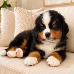 Denver - green collar - Tri-color male Bernese Mountain Dog puppy in Yuciapa, California from AlltheDoodlez_