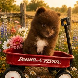 Liberty - Chocolate female Pomeranian puppy in Sandia, Texas from Broken Arrow Poms