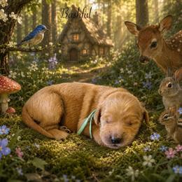 Bashful-Teal - Apricot male Goldendoodle puppy in Bay City, Texas from Charming Doods Goldendoodles
