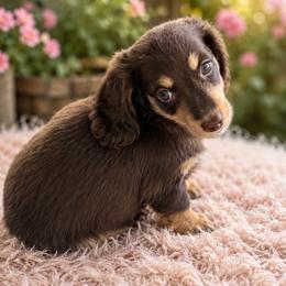 Saucy - Chocolate and cream male Dachshund puppy in Lexington, Oklahoma from BooneDox Miniature Dachshunds