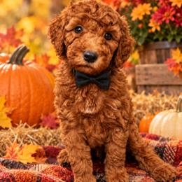 Black Collar boy - Red male Irish Doodle puppy in Madison, Wisconsin from Morningside Doodles