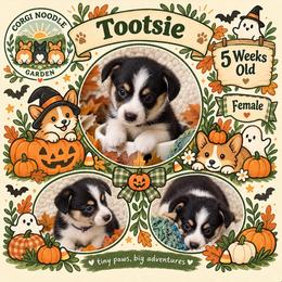 Tootsie - Black and tan female Pembroke Welsh Corgi puppy in Garden Grove, California from Corgi Noodles Garden