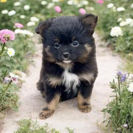 Confidence - Black and tan parti female Pomeranian puppy in Liverpool, Pennsylvania from Miracles With Paws