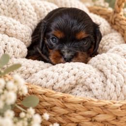 Loretta - Black and tan female Cavalier King Charles Spaniel puppy in Texarkana, Texas from Hidden Creek Cavaliers