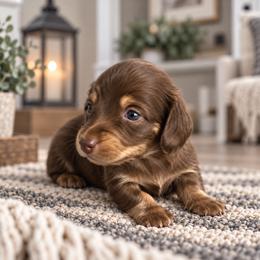 Hank - Chocolate and cream male Dachshund puppy in Gilbertsville, Kentucky from DeLaunes Dachshunds