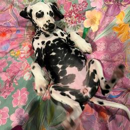 Flower - White and black female Dalmatian puppy in Adkins, Texas from Rock'N'Spark Dalmatians