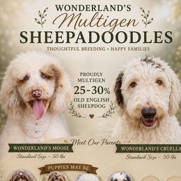Sheepadoodle puppies from Wonderland’s Boujie Kennels