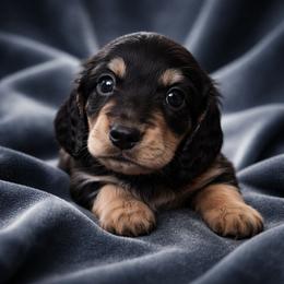 Bono AKC LH Black and cream - Black and cream male Dachshund puppy in Los Angeles, California from Sterling Dachshunds