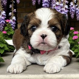 Leeanna - Gold and white female Cavatzu puppy in Oklahoma from Rocky Oak Cavaliers & Biewer Terriers LLC