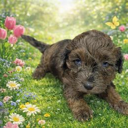 Gregory orange collar - Merle male Goldendoodle puppy in North Branch, Michigan from Graceful Miniature Goldendoodles