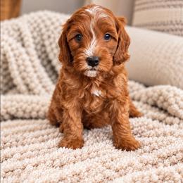 Seafoam Green Collar - Red  male Goldendoodle puppy in Somerville, Alabama from Southern Enchanted Doodles
