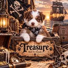 Treasure - Red tri-color female Australian Shepherd puppy in Wheatland, Wyoming from Jorvik Australian Shepherds