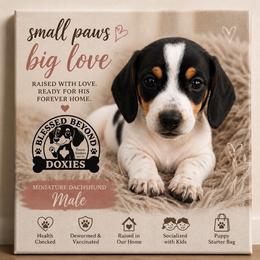 Boy 1 - Piebald male Dachshund puppy in Isabel, South Dakota from Blessed Beyond Doxies