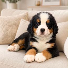 Dalia - pink collar - Tri-color female Bernese Mountain Dog puppy in Yuciapa, California from AlltheDoodlez_