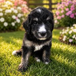 Ponderosa - Phantom male Bernedoodle puppy in Holden, Missouri from Mid-West Bernedoodles