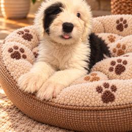 Burgundy - Gray and white female Old English Sheepdog puppy in Iowa from Midwest Puppy Paws