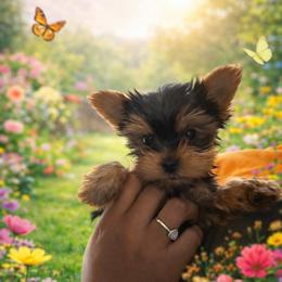 Teddy brown collar - Black and tan male Yorkshire Terrier puppy in Selden, New York from Alisha's Yorkshire Terriers
