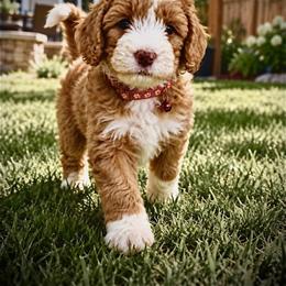 Female Red Collar - Red female Aussiedoodle puppy in Albertville, Alabama from Home Sweet Home Doodles LLC