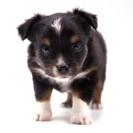 Tiny Toy Fushia Collar - Black tri female Toy Australian Shepherd puppy in Hamilton, Montana from Bitterroot Toy Aussies