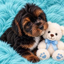 Mars - Black and tan male Yorkipoo puppy in Lebanon, Kentucky from Mosaic Merle Doodles