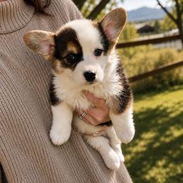 Squeaky - White and black male Pembroke Welsh Corgi puppy in Wyoming from Maria's Pembroke Welsh Corgis