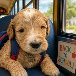 The Professor - Parti male Goldendoodle puppy in Social Circle, Georgia from Poppiedoodle Farms