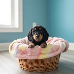 Priscilla-Girl 1 - Black and cream female Dachshund puppy in Wolf Lake, Indiana from Canisteo Dachshunds