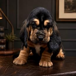 Louis - Gray collar - Black brown and white male Basset Hound puppy in Edmonton, Kentucky from RiverBottom Bassets